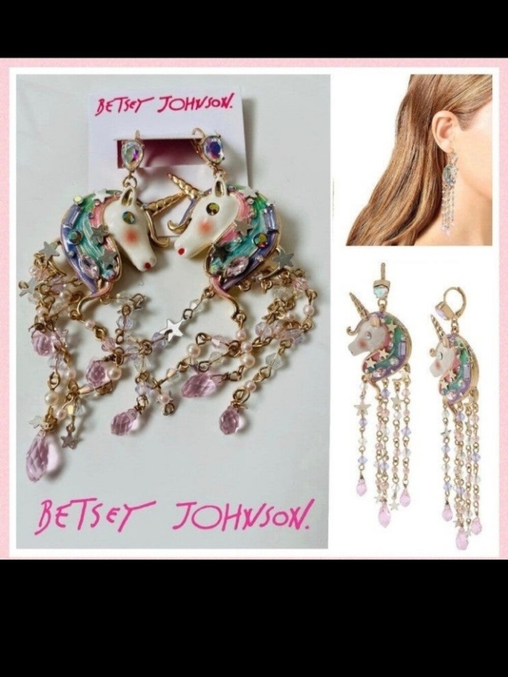 Betsy Johnson-Unicorn 🦄Dangle Drop Earrings - (Pastel Multi-Color🩷)